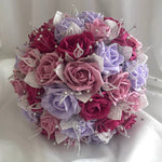Artificial Wedding Bouquet, Lilac, Hot Pink and Rose Pink, Diamantés and Crystals, Bridal Flowers FL70