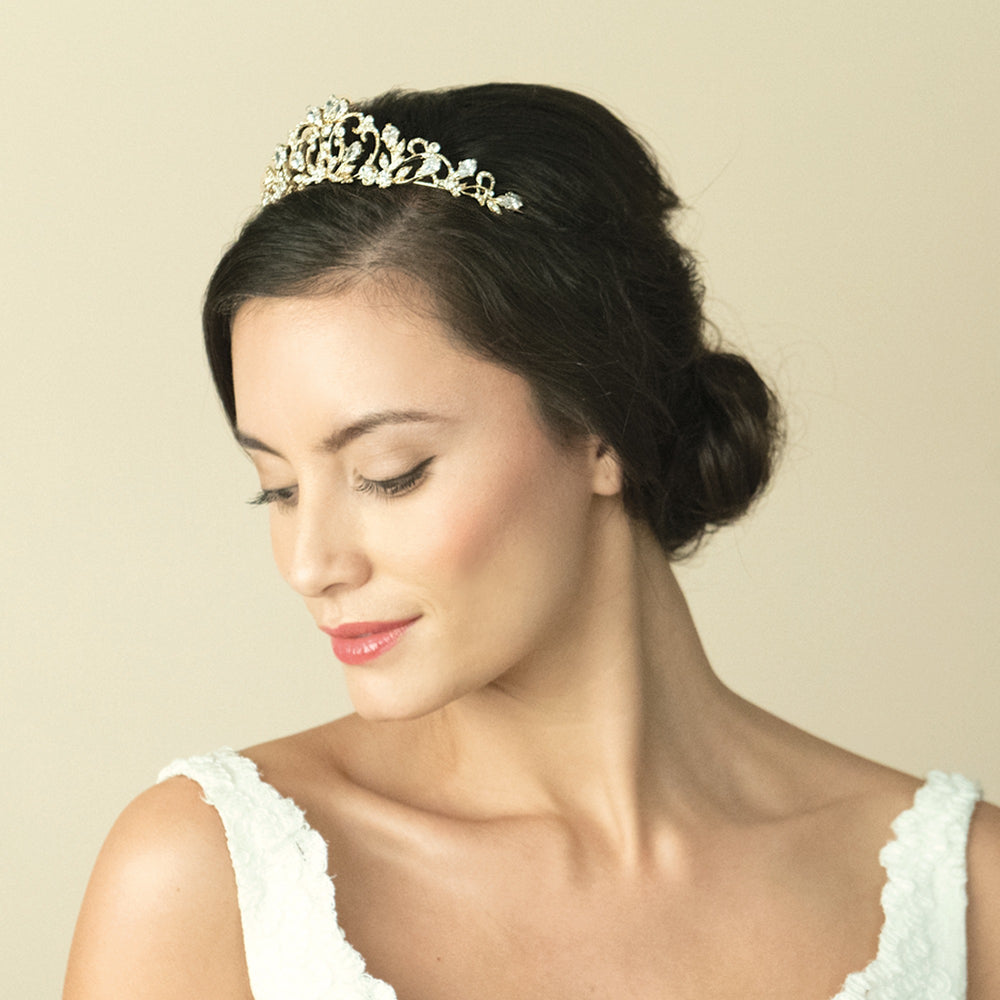 Gold Bridal Tiara Embellished with Crystals, Calypso By Ivory & Co.