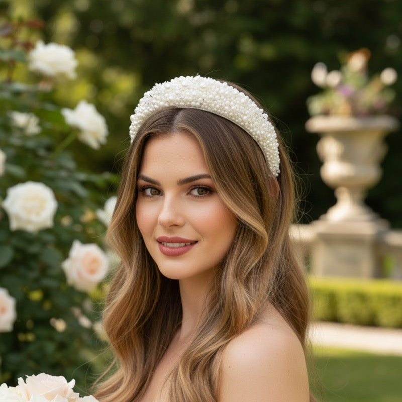 Luxury Pearl Bridal Headband, Wedding Alice Band Topknot Tiaras