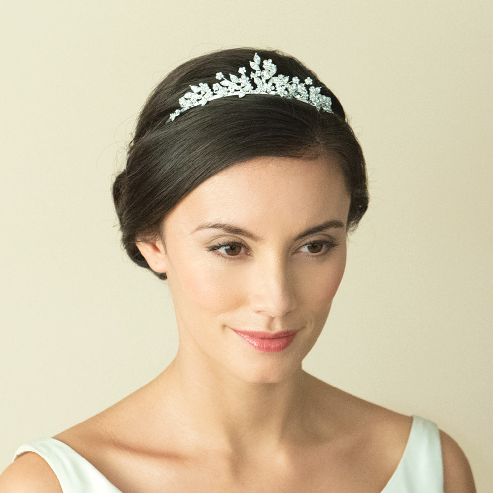 Silver Bridal Tiara Embellished with Crystals, Angelina By Ivory & Co.