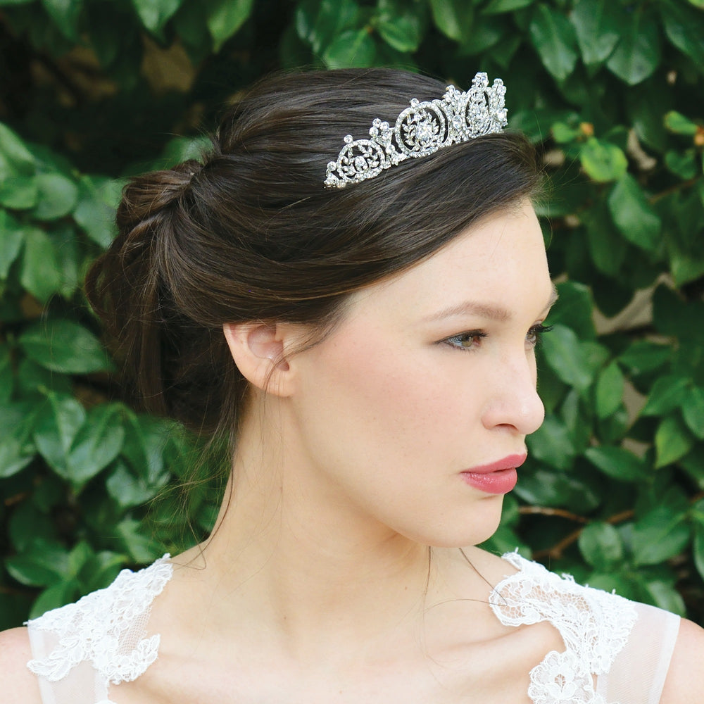 Silver Bridal Tiara Embellished with Crystals, Eugenie By Ivory & Co.