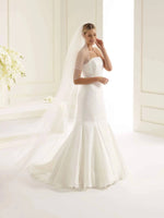 Bianco Evento Cathedral Length Two Tier Wedding Veil, Corded Edge, Ivory Tulle, Crystals S144S