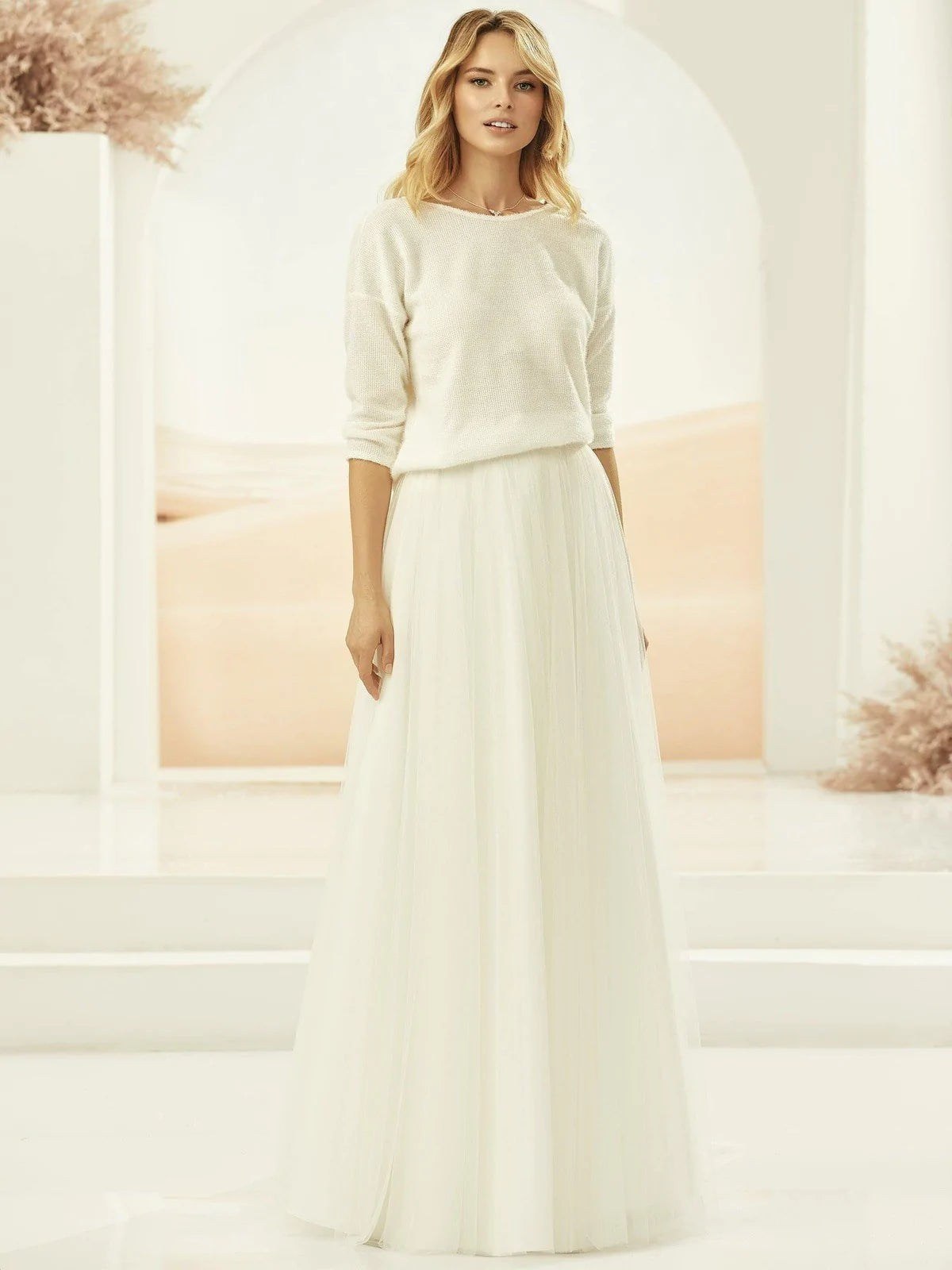Ivory Tulle Bridal Skirt with Train By Bianco Evento Topknot Tiaras