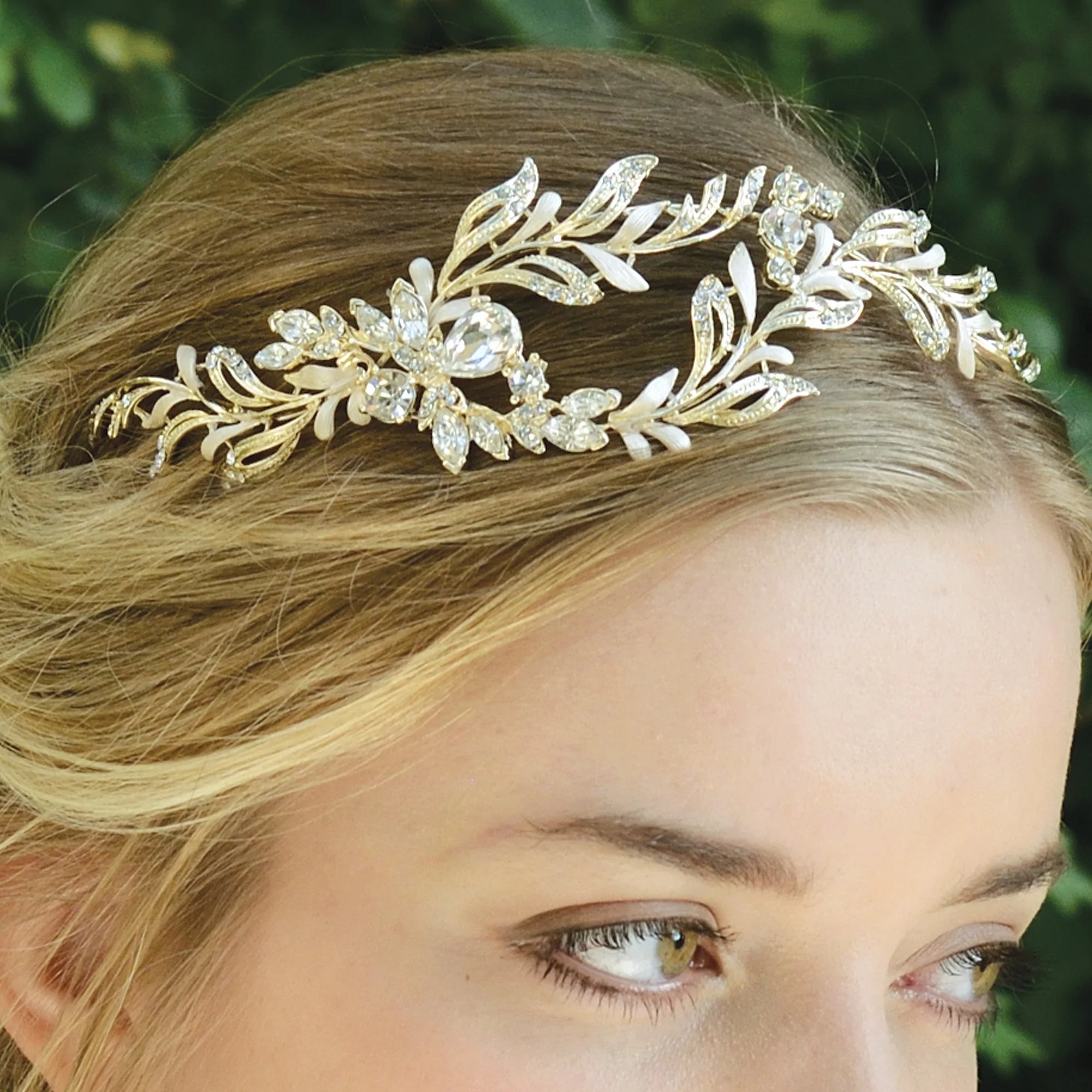 Gold Bridal Tiara Headband Topknot Tiaras