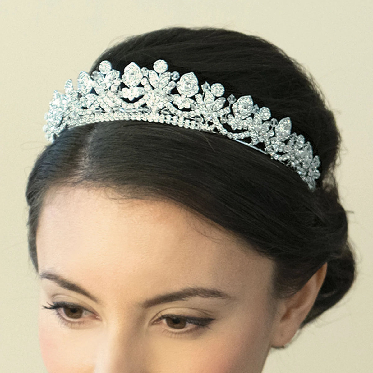 Silver Bridal Tiara Embellished with Crystals, ALEXANDRA – Topknot