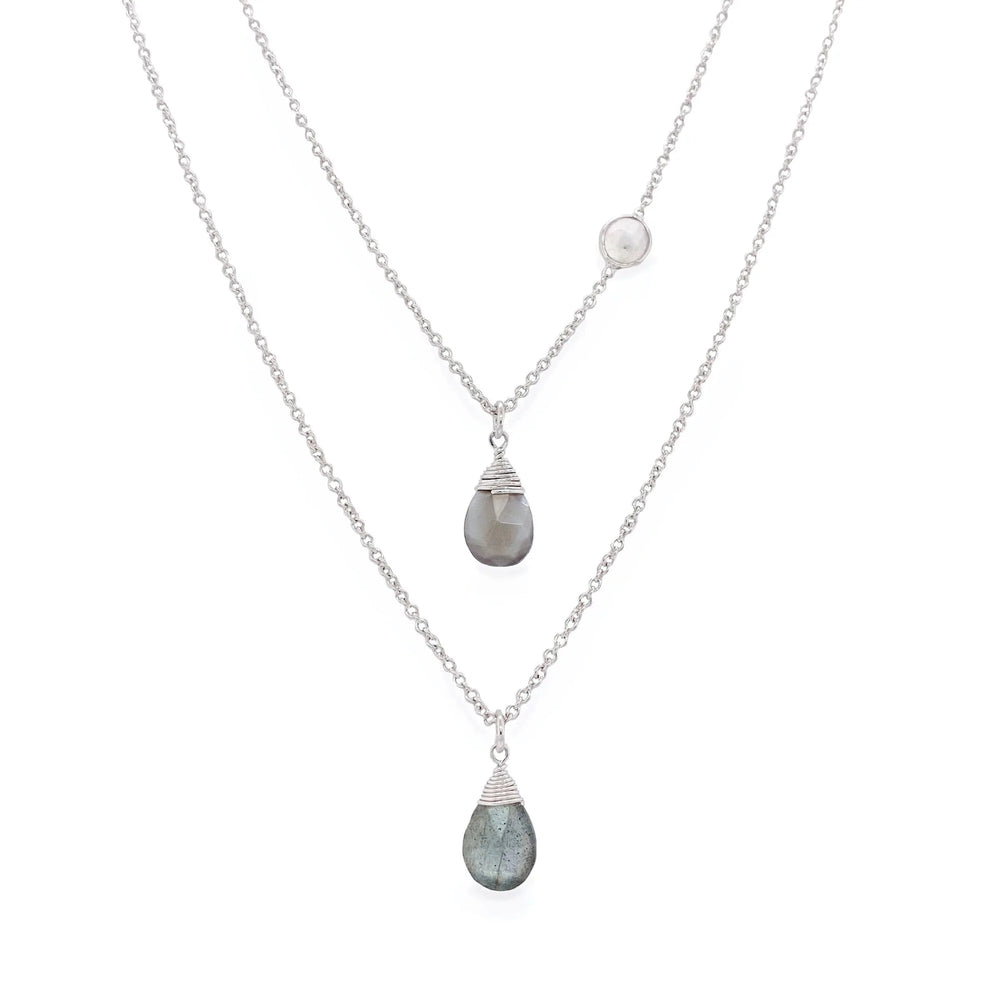 Multi Gemstone Necklace with Double Chain, Gemstone Jewellery, WANDERLUST