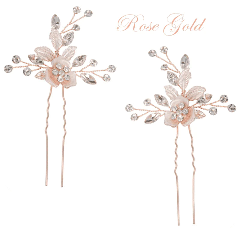 Rose Gold Bridal Hair Pins with Crystals, 7695