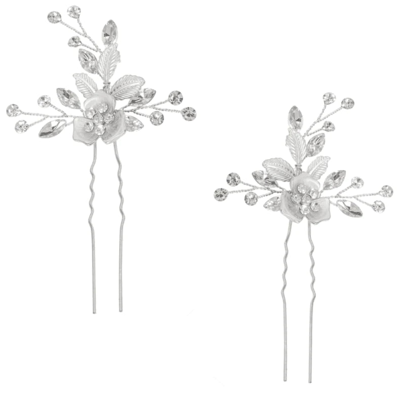 Silver Bridal Hair Pins with Crystals, 7694