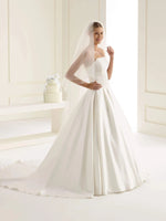 Two Tier Floor Length Wedding Veil with Corded Edge, Crystals, Soft Ivory Tulle S35