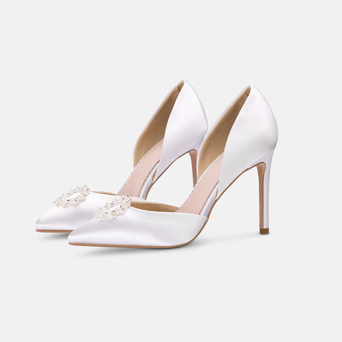 IVORY outlet SATIN Pointy Toe Pump Low Heels with Oversized Brooch, Women Wedding Shoes, Bridesmaids Shoes