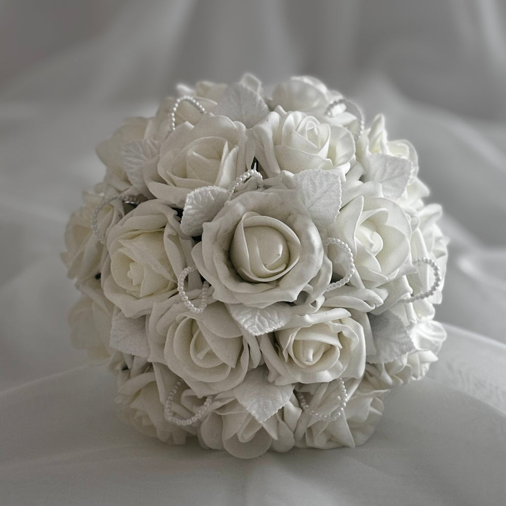 
            
                Load image into Gallery viewer, Artificial Wedding Bouquet Ivory Roses and Pearls, Bridal Flowers FL42
            
        