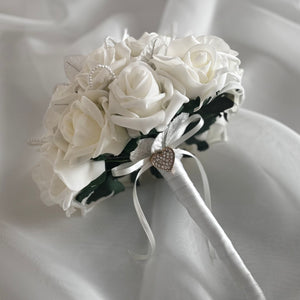 
            
                Load image into Gallery viewer, Artificial Wedding Bouquet Ivory Roses and Pearls, Bridal Flowers FL42
            
        