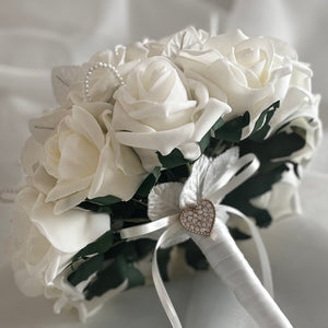 Artificial Wedding Bouquet Ivory Roses and Pearls, Bridal Flowers FL42