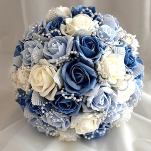 Artificial Wedding Bouquet, Artificial Bridal Flowers, Roses and Pearls FL76, ALL COLOURS