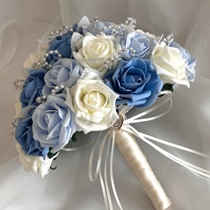 Artificial Wedding Bouquet, Artificial Bridal Flowers, Roses and Pearls FL76, ALL COLOURS