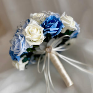 Artificial Wedding Bouquet, Artificial Bridal Flowers, Roses and Pearls FL76, ALL COLOURS