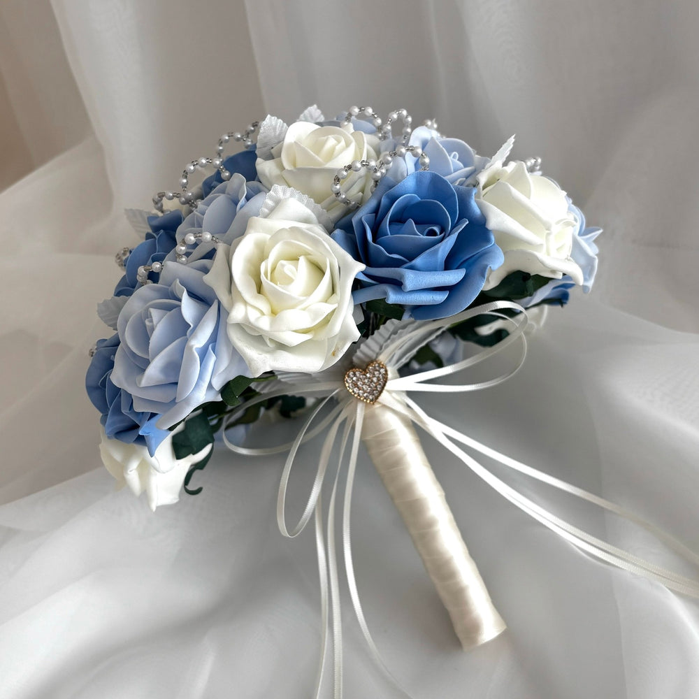 Artificial Wedding Bouquet, Artificial Bridal Flowers, Roses and Pearls FL76, ALL COLOURS