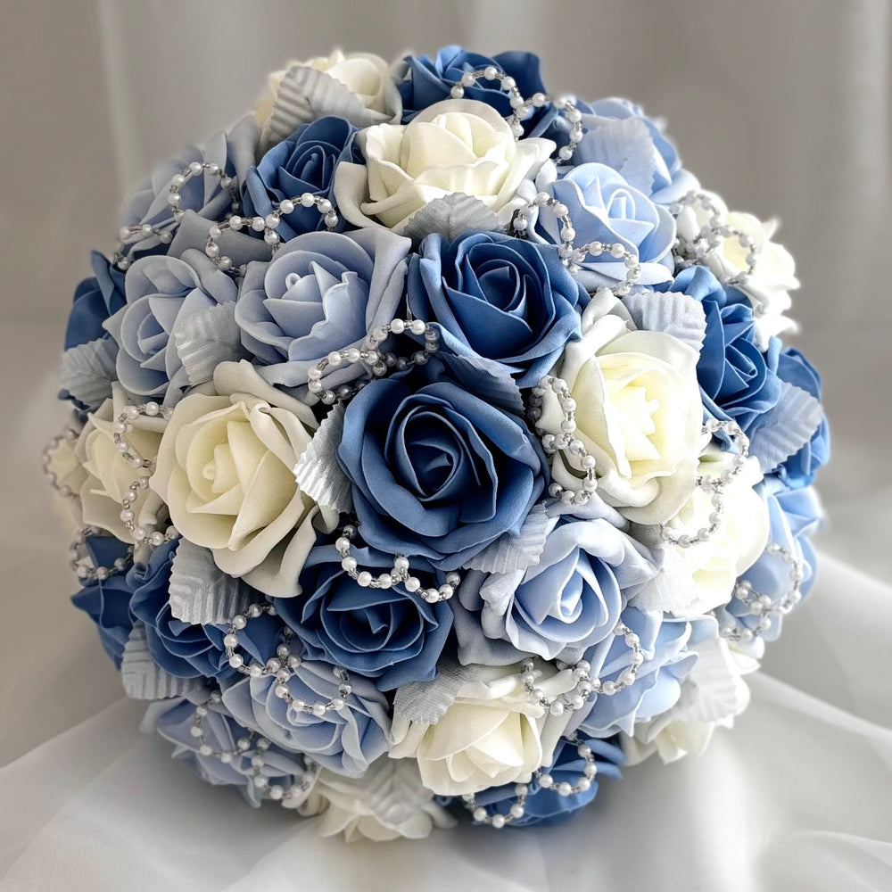 Artificial Wedding Bouquet, Artificial Bridal Flowers, Roses and Pearls FL76, ALL COLOURS