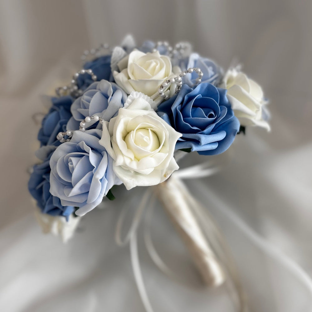 Artificial Wedding Bouquet, Artificial Bridal Flowers, Roses and Pearls FL76, ALL COLOURS