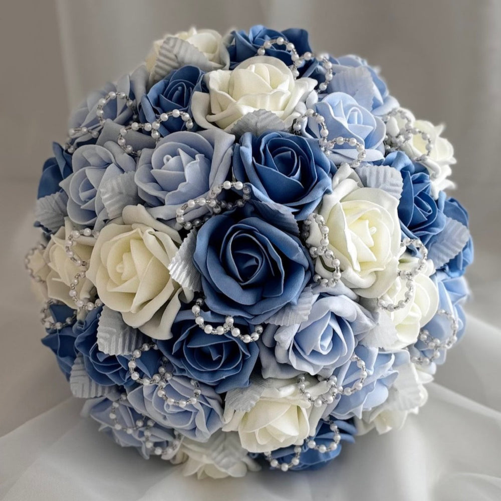 Artificial Wedding Bouquet, Artificial Bridal Flowers, Roses and Pearls FL76, ALL COLOURS