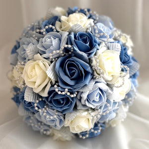 Artificial Wedding Bouquet, Artificial Bridal Flowers, Roses and Pearls FL76, ALL COLOURS