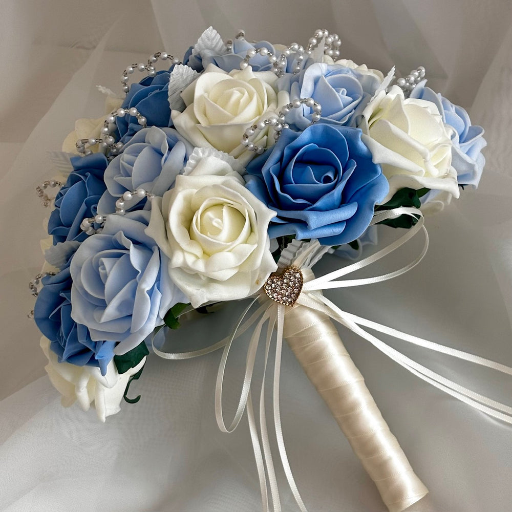 Artificial Wedding Bouquet, Artificial Bridal Flowers, Roses and Pearls FL76, ALL COLOURS