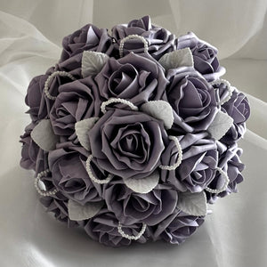 Artificial Wedding Bouquet Lavender Roses and Pearls, Bridal Flowers FL43