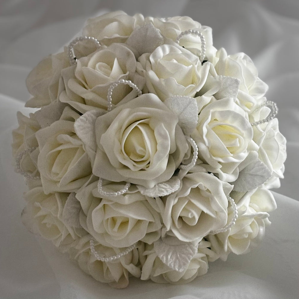 
            
                Load image into Gallery viewer, Artificial Wedding Bouquet Lemon Roses with Pearls, Bridal Flowers FL45
            
        