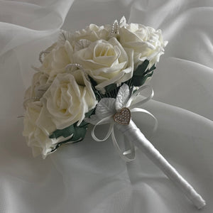 
            
                Load image into Gallery viewer, Artificial Wedding Bouquet Lemon Roses with Pearls, Bridal Flowers FL45
            
        