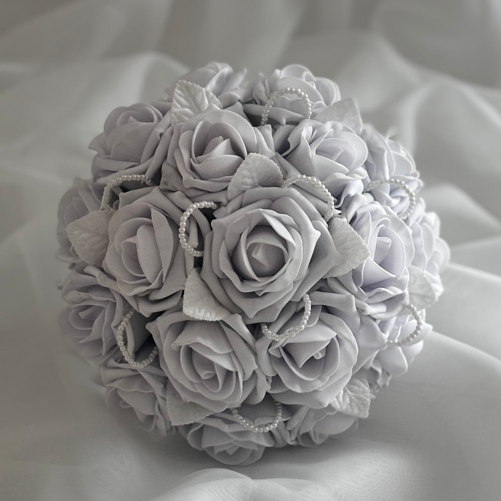Artificial Wedding Bouquet Light Lavender Roses and Pearls, Bridal Flowers FL44