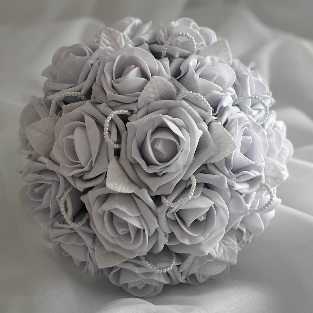 
            
                Load image into Gallery viewer, Artificial Wedding Bouquet Light Lavender Roses and Pearls, Bridal Flowers FL44
            
        