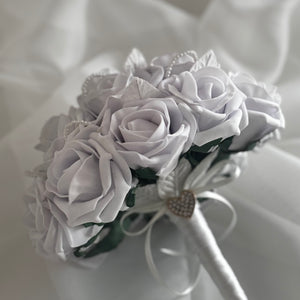 
            
                Load image into Gallery viewer, Artificial Wedding Bouquet Light Lavender Roses and Pearls, Bridal Flowers FL44
            
        