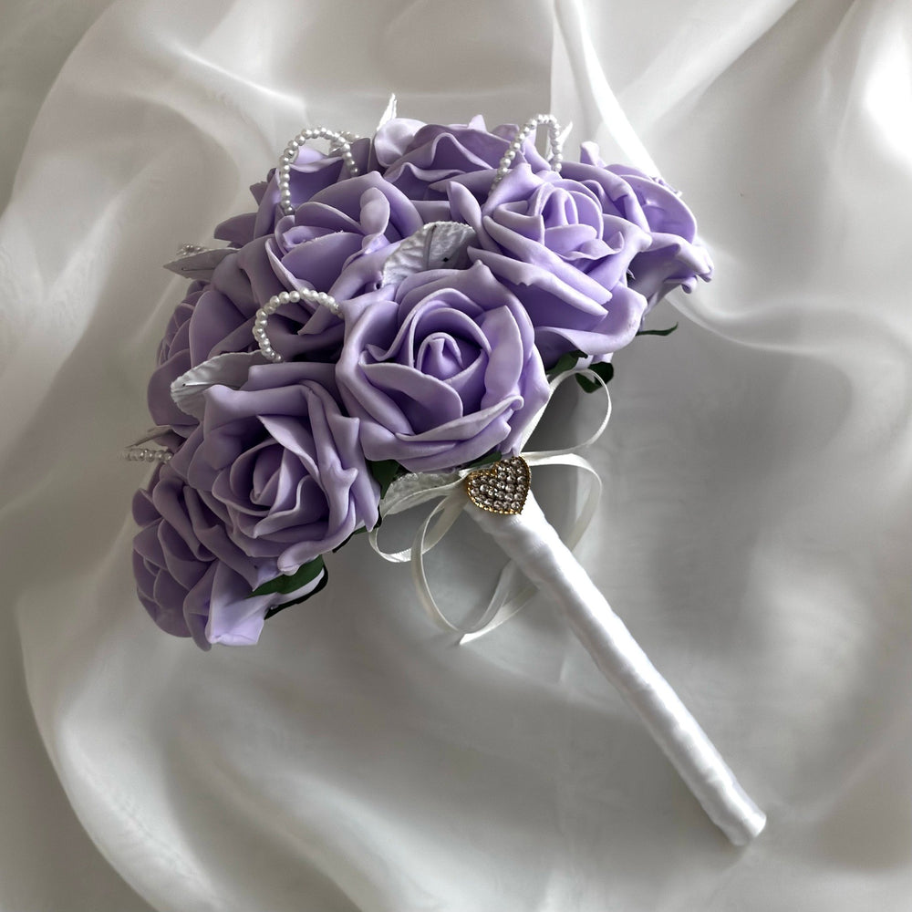Artificial Wedding Bouquet Lilac Roses and Pearls, Bridal Flowers FL52