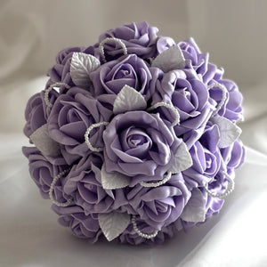 Artificial Wedding Bouquet Lilac Roses and Pearls, Bridal Flowers FL52