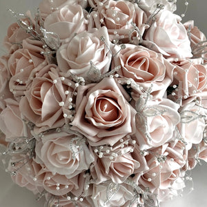 
            
                Load image into Gallery viewer, Artificial Wedding Bouquet Mocha Pink and Blush Pink Roses, Bridal Flowers FL55
            
        