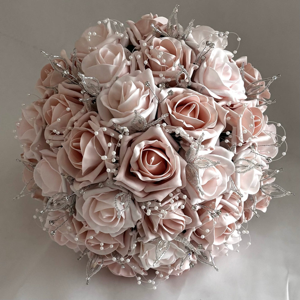 Artificial Wedding Bouquet Mocha Pink and Blush Pink Roses, Bridal Flowers FL55