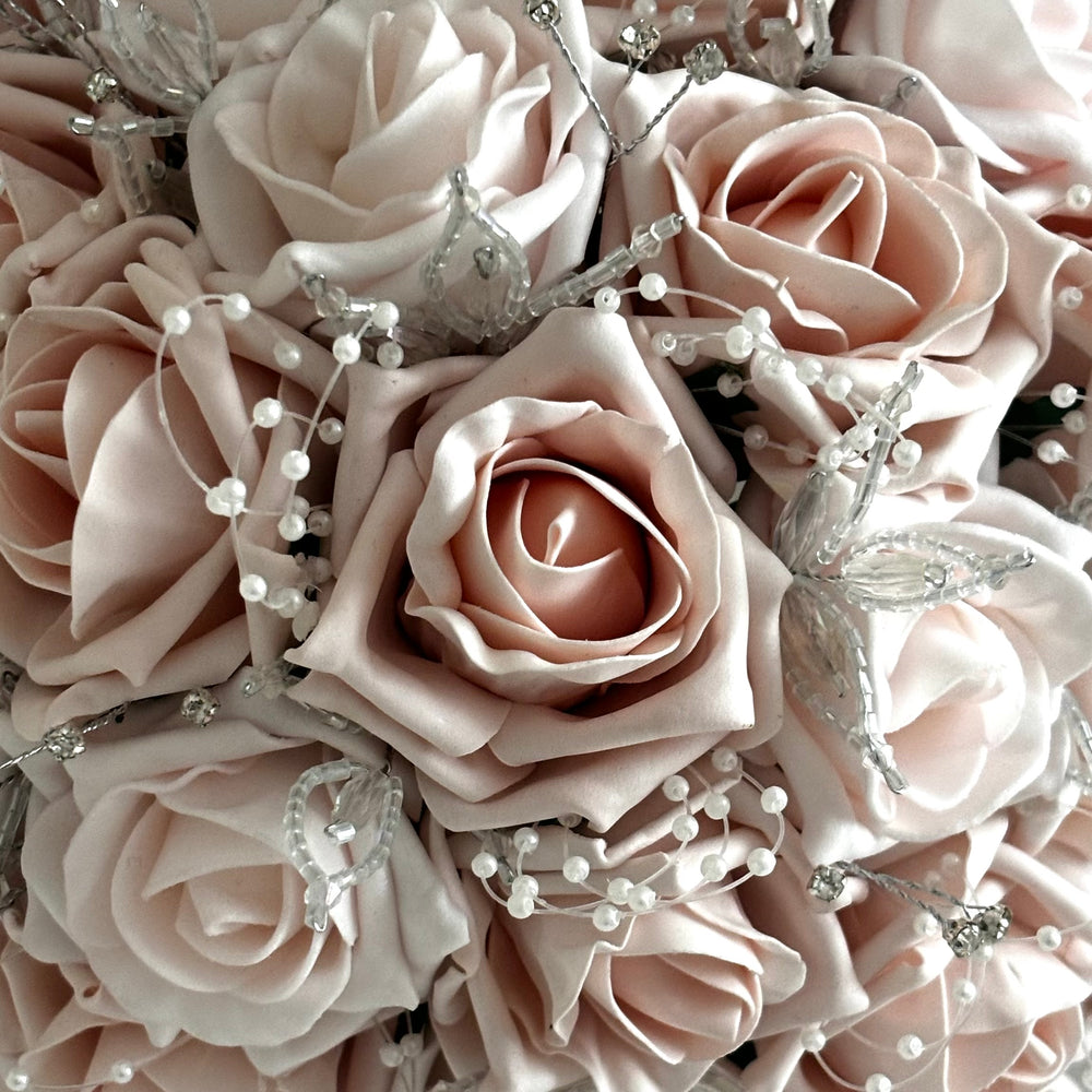 
            
                Load image into Gallery viewer, Artificial Wedding Bouquet Mocha Pink and Blush Pink Roses, Bridal Flowers FL55
            
        