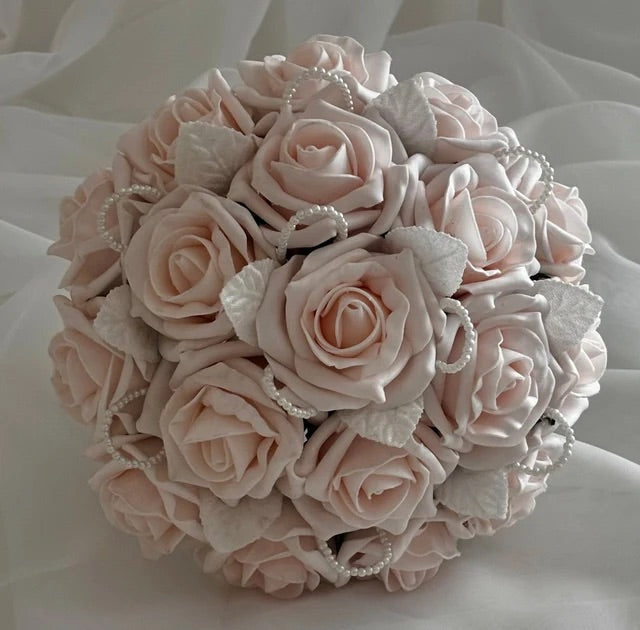 Artificial Wedding Bouquet Peach Mist Roses, Bridal Flowers FL41