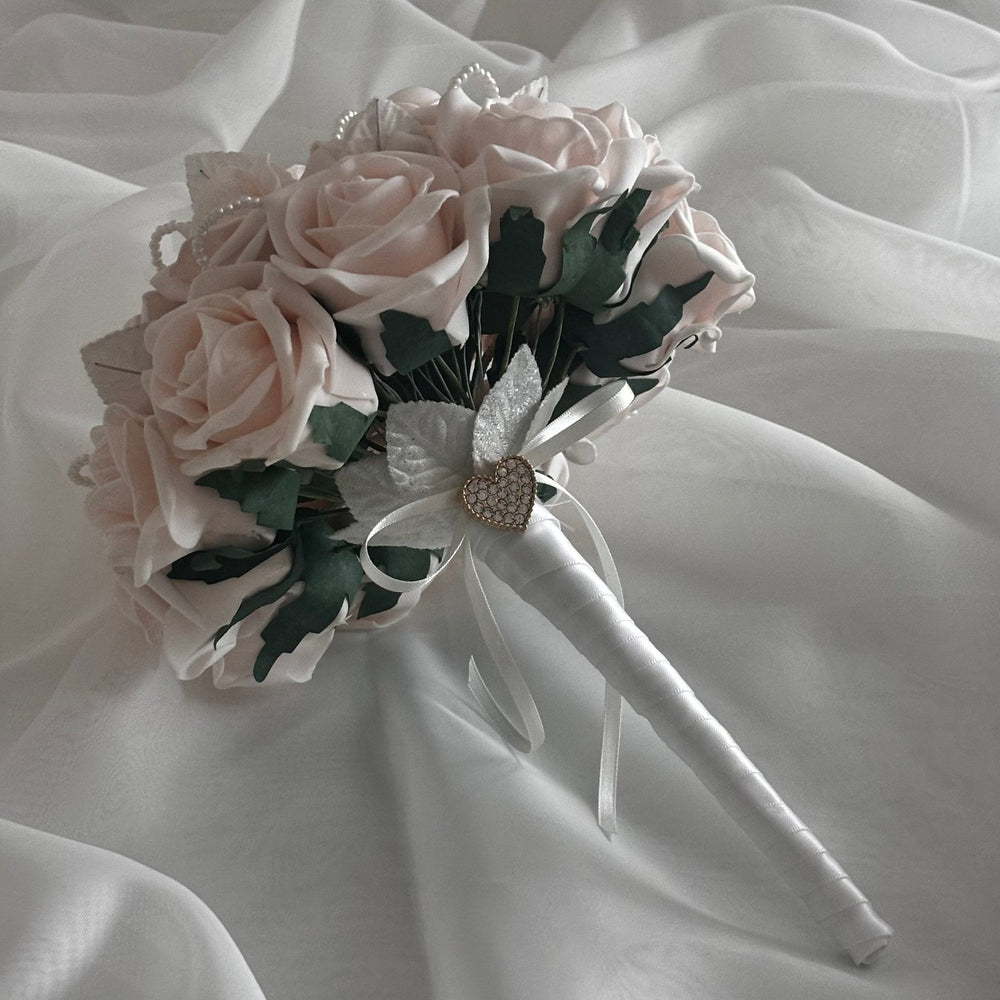 Artificial Wedding Bouquet Peach Mist Roses, Bridal Flowers FL41
