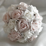 Artificial Wedding Bouquet Pink and White Roses with Pearls, Bridal Flowers FL48