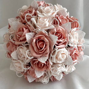 Artificial Wedding Bouquet, Roses and Pearls, Artificial Bridal Flowers, FL74, ALL COLOURS