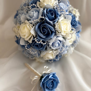 Artificial Wedding Bouquet and Buttonhole, Artificial Bridal Flowers, Roses FL77, ALL COLOURS