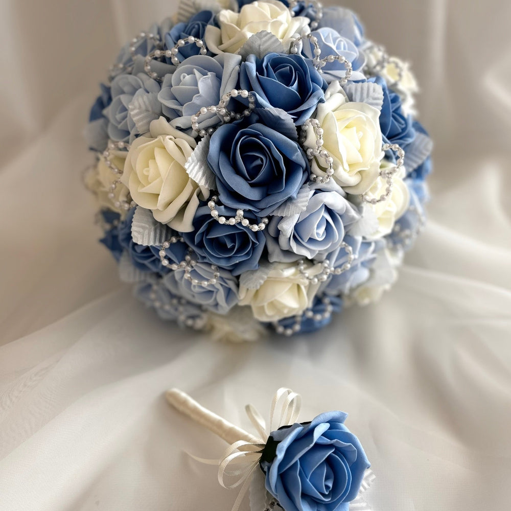 Artificial Wedding Bouquet and Buttonhole, Artificial Bridal Flowers, Roses FL77, ALL COLOURS