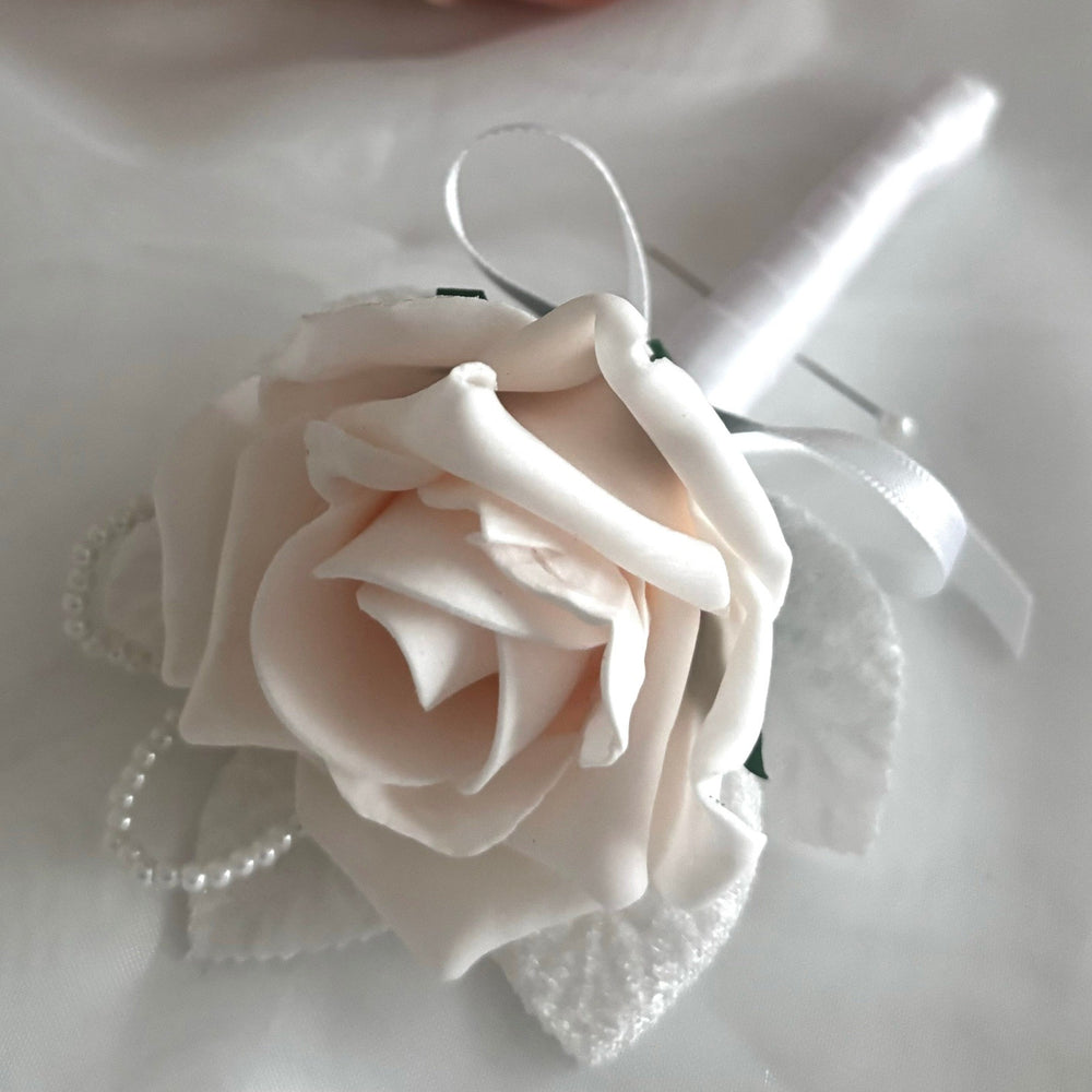 Artificial Wedding Bouquet and Buttonhole, Roses and Pearls, Artificial Bridal Flowers, FL73, ALL COLOURS