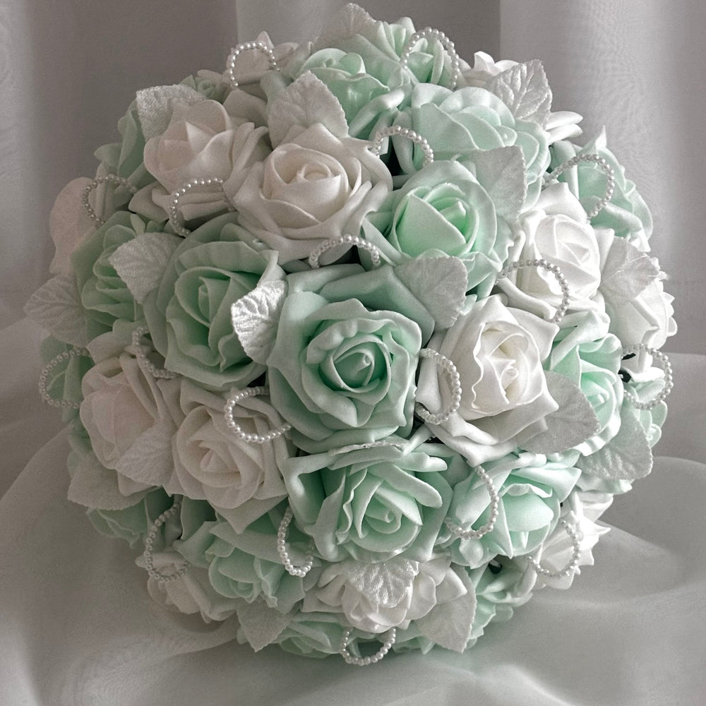 Artificial Wedding Bouquet and Buttonhole, Roses and Pearls, Artificial Bridal Flowers, FL73, ALL COLOURS
