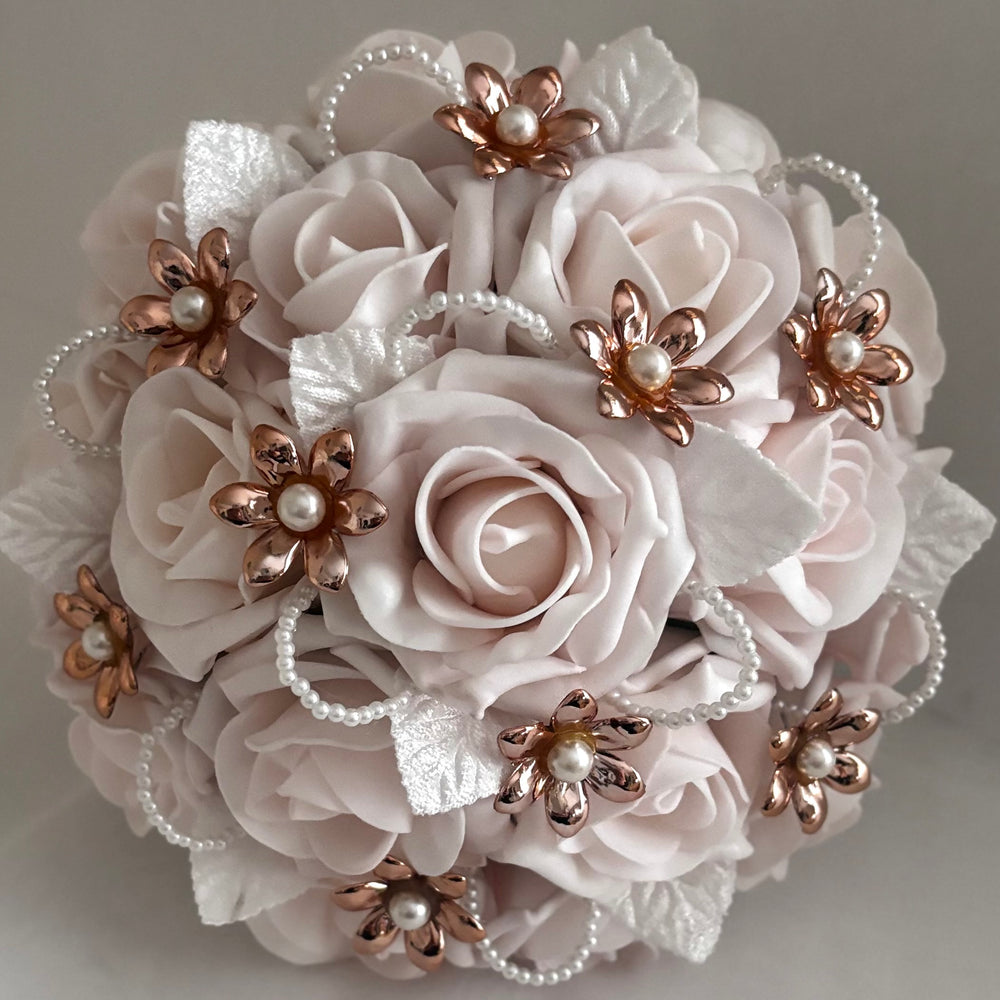 
            
                Load image into Gallery viewer, Artificial Wedding Flowers, Blush Pink &amp;amp; Rose Gold with Pearls, Bridal Flowers FL63
            
        