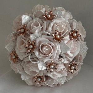 Artificial Wedding Flowers, Blush Pink & Rose Gold with Pearls, Bridal Flowers FL63