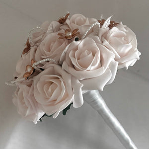 Artificial Wedding Flowers, Blush Pink & Rose Gold with Pearls, Bridal Flowers FL63