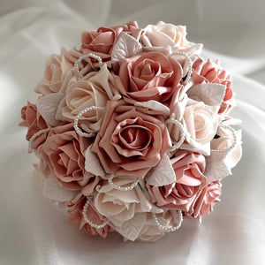 
            
                Load image into Gallery viewer, Artificial Wedding Flowers Peach Roses, Bridal Bouquet FL50
            
        