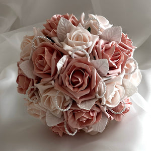 
            
                Load image into Gallery viewer, Artificial Wedding Flowers Peach Roses, Bridal Bouquet FL50
            
        